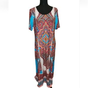 Chico’s Boho Colorful Stretch Batik Paisley Maxi Dress Size 1/M 8/10
